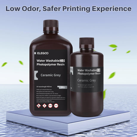 ELEGOO Upgraded Water Washable 3D Printer Resin 2.0, 405nm UV-Curing 3D Resin with Lower Shrinkage and Higher Precision for LCD 3D Printing Gray 2000g ELEGOO
