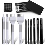 Leather Stitching Punch Leather Hole Punch Tool Set, 4mm 1/2/4/6 Prong Punch Leather Chisel, Round Leather Hole Punch for Leather Belt, Watch Band, Leather Strap DIY Leather Crafts MORFEN