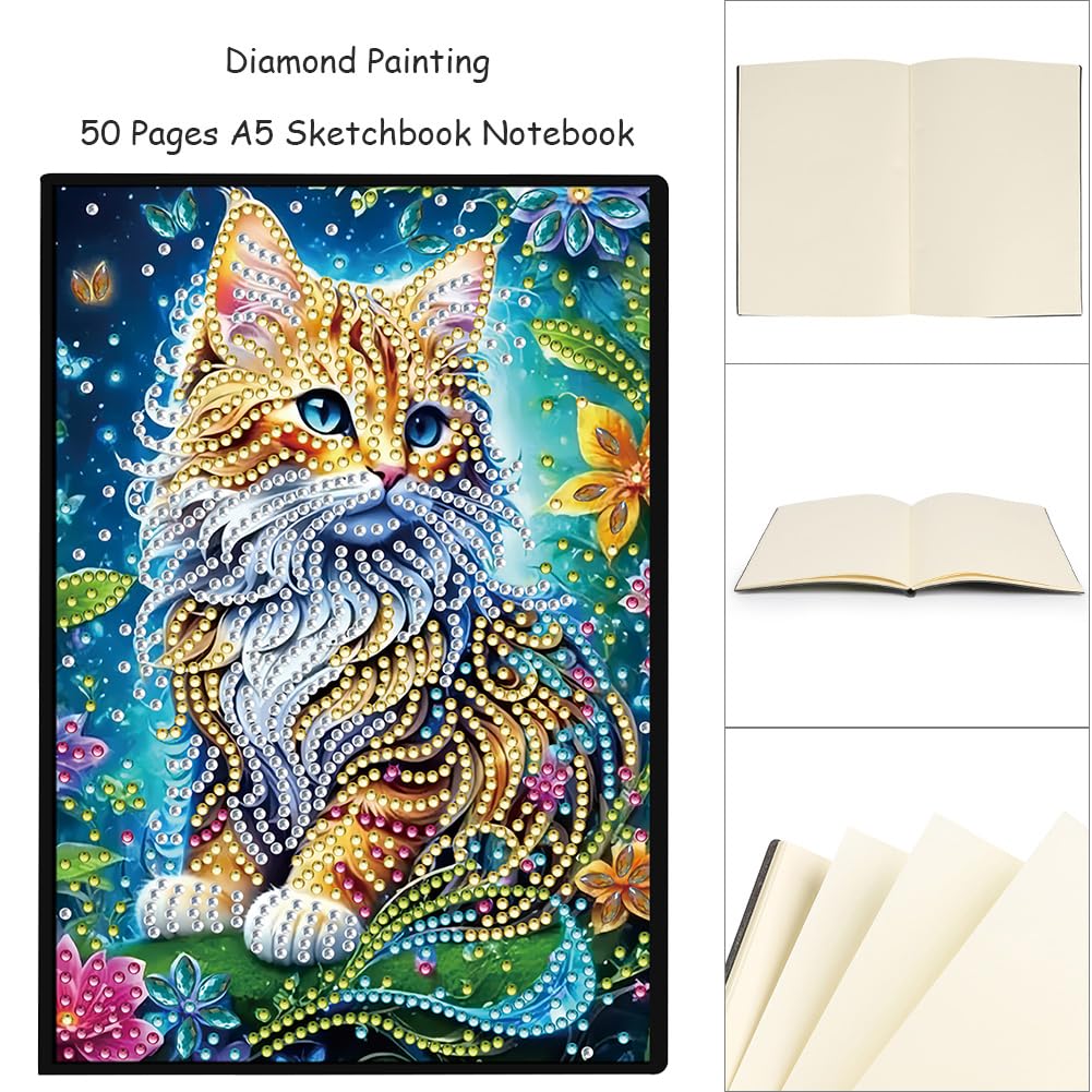50-Page A5 Cat Diamond Art Painting Notebook for Adults - Holiday & Birthday Gift Journal FRANDEK
