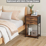 VonDream Nightstands Set of 2, End Table with Fabric Storage Drawer and Open Wood Shelf, Bedside Furniture with Steel Frame, Side Table for Bedroom, VonDream