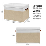 Large Toy Storage Box with Lid, Sturdy Toys Storage Chest Bin Organizer Basket with Dividers for Kids, Boys, Girls, Nursery, Closet, Bedroom, Playroom 25"x13" x16" (Beige and White) Gowee