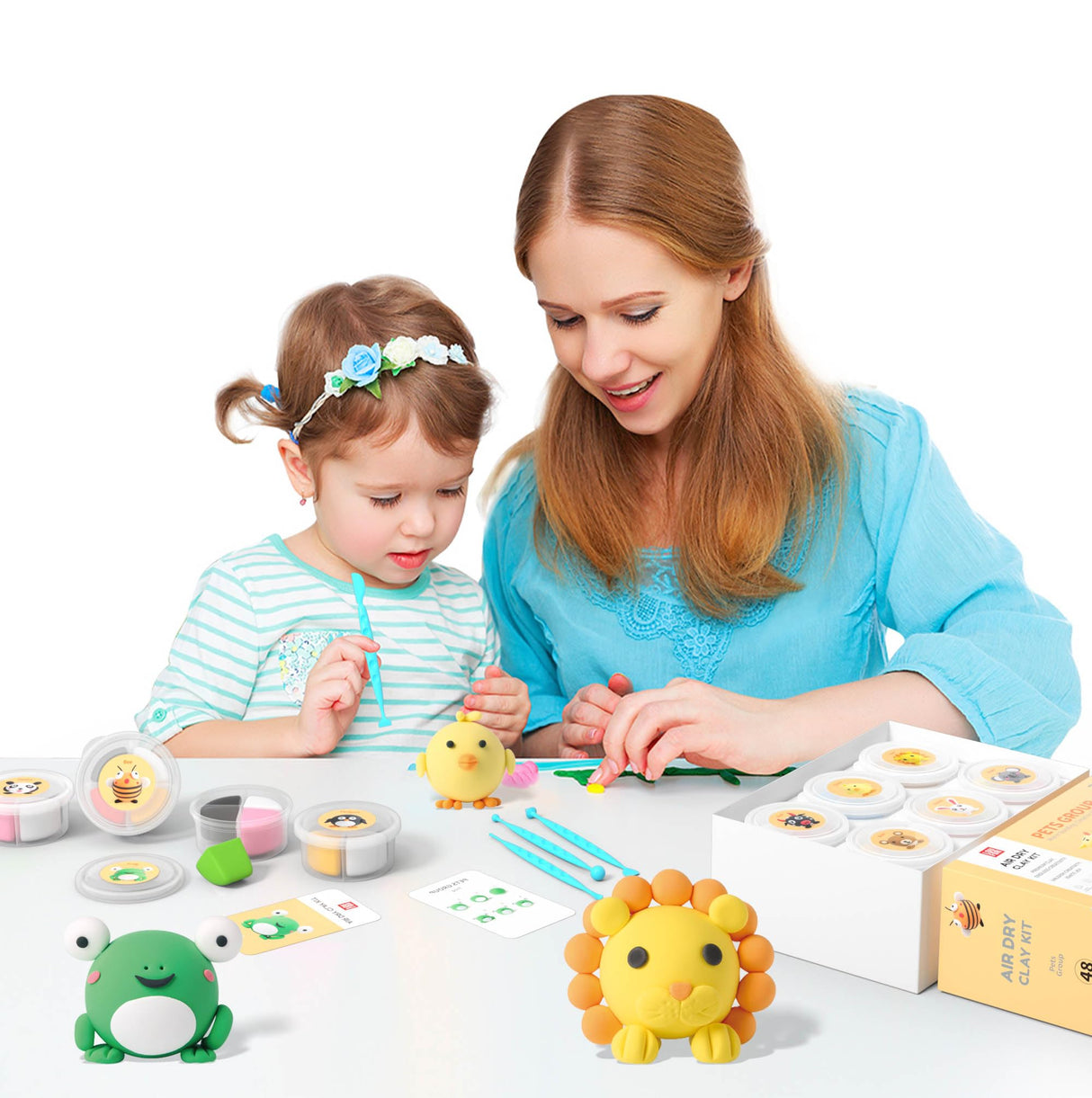 Air Dry Clay Kit - Modeling Clay for Kids mit Sculpting Tools und Tutorial, Ultra Light & Soft, Safe & Non-Toxic, DIY Model Magic Clay 12 Cans 48 Colors, Creative Art Crafts Toys Gifts for Girls Boys LOUFOR