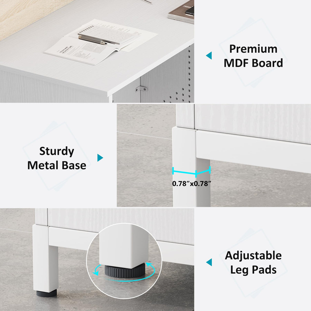 Condemo L-Shaped Reception Desk with LED Lights, 60 inch Modern Front Desk, Checkout Counter Table for Office, Lobby, Cafe, Beauty Salon, White and Light Brown Condemo