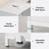 Condemo L-Shaped Reception Desk with LED Lights, 60 inch Modern Front Desk, Checkout Counter Table for Office, Lobby, Cafe, Beauty Salon, White and Light Brown Condemo