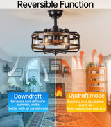 IYUNXI Caged Ceiling Fans with Lights Farmhouse, 18 Inch Flush Mount Vintage Bladeless Rustic Chandeliers Fan Remote Bedroom 6 Light E12 Bulb Base IYUNXI