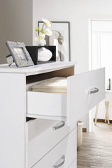 HODEDAH 5 Drawer Wood Dresser for Bedroom, Chest of Drawers with Metal Rails for Support when Storing Clothing, White Hodedah