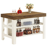 Tribesigns Home Bar Table Unit with Storage Shelves, 55.1-Inch Farmhouse Counter Height Bar Cabinet for Kitchen Dining Room Tribesigns