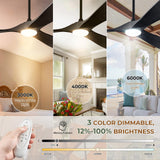 BOOSANT 72" Ceiling Fans with Lights and Remote Control, Outdoor Ceiling Fan with Lights High CFM Quiet 3 Blade Wood Walnut Ceiling Fan, Modern Propeller Ceiling Fan for Outdoor/Indoor,Matte Black BOOSANT
