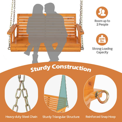 Giantex Wooden Porch Swing 2 Seat - Outdoor Swinging Chairs with Hanging Chains, 600 lbs Weight Capacity, 4 FT Finished Fir Wood Bench Swing for Patio, Outside, Garden, Lawn, Backyard (Orange - WoodArtSupply