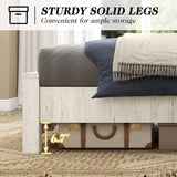 YUMPIE 51.2" H Wood Bed Frame with Headboard, King Platform Bed Frame with Wooden Slat Support, No Box Spring Needed/Easy Assembly, Rustic Pine, Distressed White YUMPIE