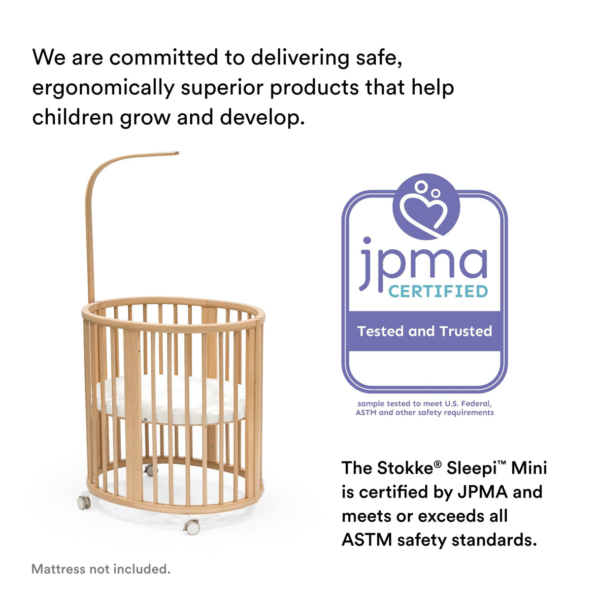 Stokke Sleepi Mini Bundle, Natural - Includes Crib/Bed, Mattress & Drape Rod - Suitable for Ages 0-5 Years Old - Adjustable & Stylish Stokke