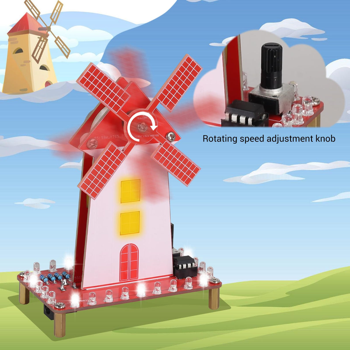 DIY Windmill Solder Practice Kit for Beginners, Soldering Practice Kit with LED Flashing Light & Adjustable Rotation Speed for Students Soldering Training, School STEM Education Project IS