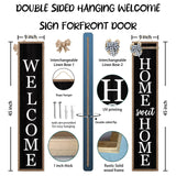 Outdoor Welcome Sign for Front Porch Standing Large 2 Sided 45"X9" Wooden Frame Tall Vertical Leaner Long Home Sweet Home Front Door Sign for Rustic Outside Farmhouse Modern Decor (Wood Black) Surfapans