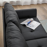 Sofa Couch 61" Small Loveseat Couches for Living Room, Black Faux Leather Couch Mid Century Modern Tufted Mini Sofa Comfy Office 2 Seat Settee Love Seat Small Couches for Small Spaces Bedroom TYBOATLE