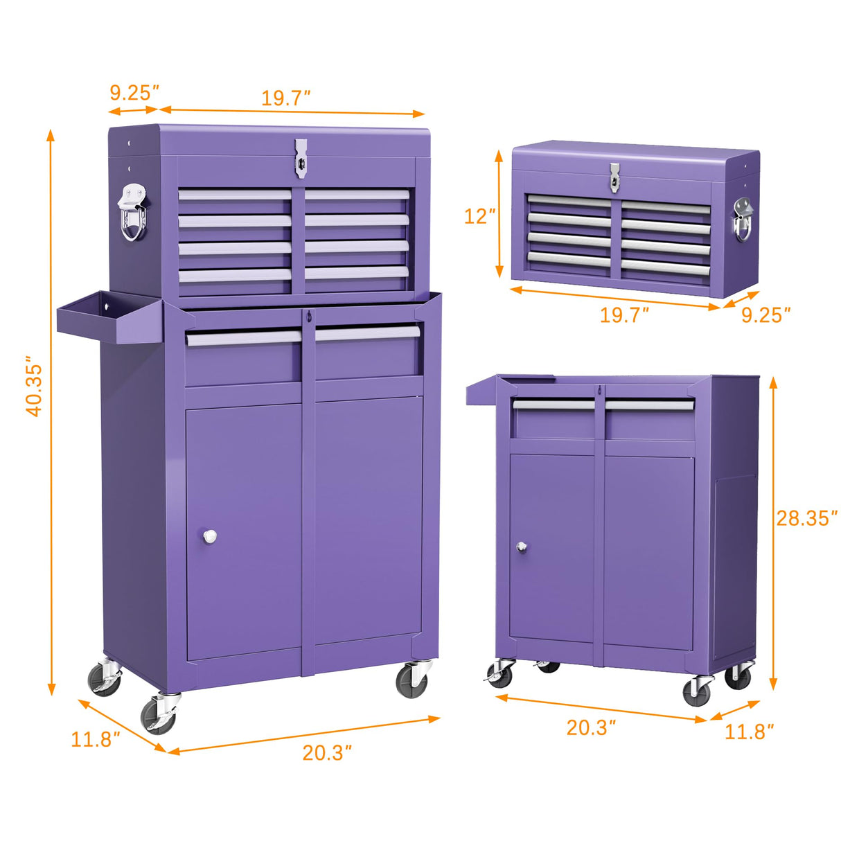 INTERGREAT Purple Tool Chest, 5-Drawer Rolling Tool Storage Cabinet with Detachable Top Tool Box, Tool Chest with Universal Lockable Wheels, Metal Tool Cart for Garage, Workshop, Barbershop INTERGREAT