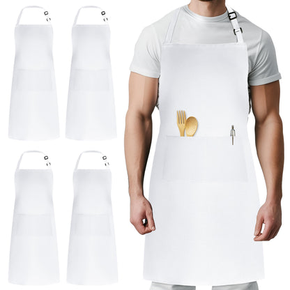 Syntus 4 Pack Adjustable Bib Apron Waterdrop Resistant with 2 Pockets Cooking Kitchen Aprons for Women Men Chef, White