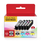 PGI-280XXL CLI-281XXL Compatible Replacement for Canon 280 and 281 Ink Cartridges Use with Canon PIXMA TR8520 8620 7520, TS9120 6200 6220 8120, 5-Pack OSIR