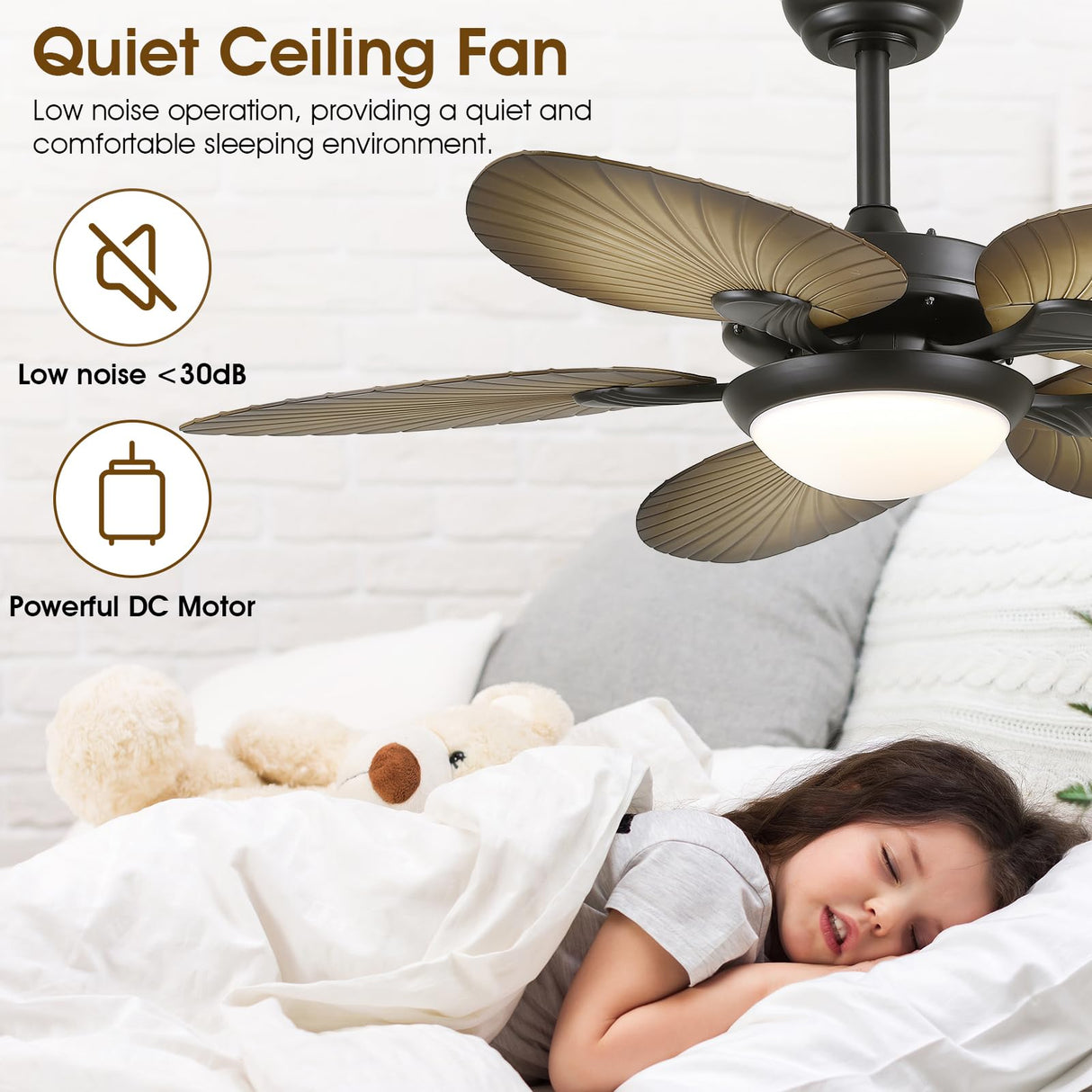 Wiviniya Tropical Ceiling Fans with Lights, 44 Inch Indoor Outdoor Palm Leaf Ceiling Fan for Patios Porch Bedroom, Remote/APP Control, Dimmable, 6 Speeds, Reversible, Wood Grain Wiviniya