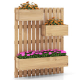 Giantex Wall-Mounted Raised Garden Bed w/Trellis Board, 3 Wooden Garden Boxes Set w/Drainage Hole, Fabric Liners, Hanging Hooks, Indoor Outdoor Decorative Planters for Fruit Vegetable Vine Flower Giantex