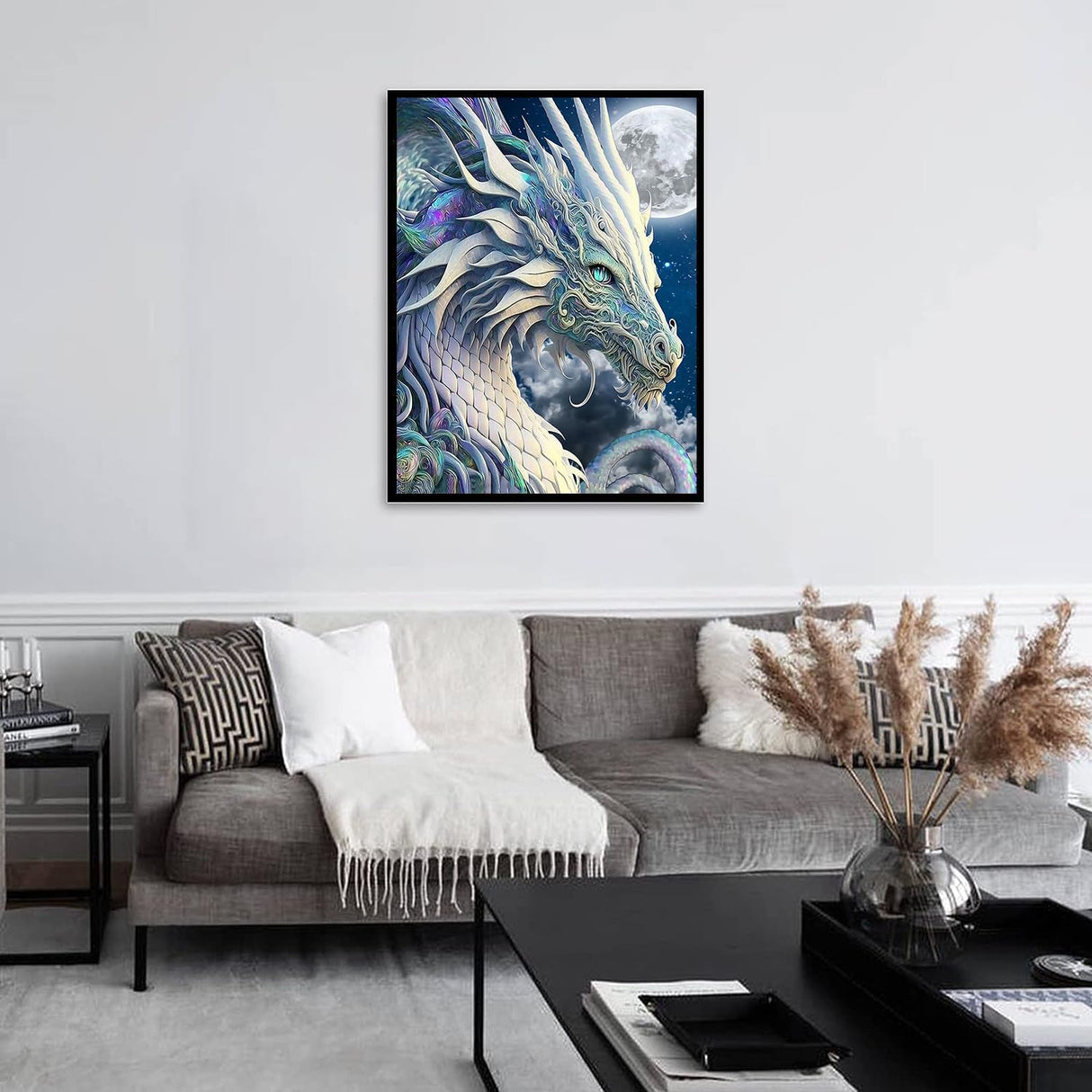 Dragon Diamond Painting Kits for Adults,5D DIY Moon Diamond Art Crystal Diamond Paintings Full Round Drill, Paintings with Diamonds Gem Art for Home Wall Decor 12x16 Inch Mrnsiet