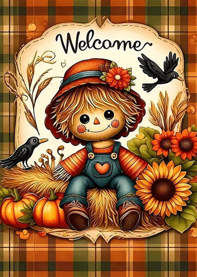 Fall Scarecrow Sunflower Bird Diamond Painting Kits for Adults, 5D Diamond Art Kits for Adults Beginners, DIY Full Round Drill Diamond Dot Painting Gem Art Kits for Adult, Home Wall Decor 11.8x15.7 In