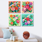 4 Pack Flowers Paint by Numbers Kit for Adults Beginners Framed - DIY Flowers Adults Paint by Numbers Kits on Canvas with Frame, Small Easy Acrylic Oil Painting Perfect for Home Decor 8 X 8 Inch Amzdiyfun