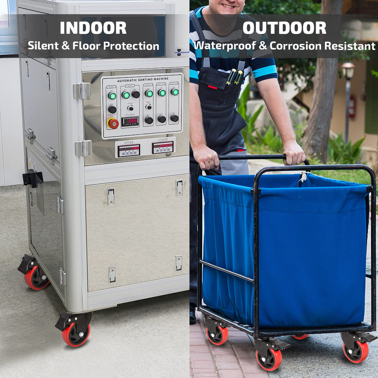 Nefish 4 Inch Industrial Caster Wheels with Brake, Casters Set of 4 Heavy Duty Industrial Grade Casters, Non-Marking Polyurethane Wheels, Workbench Casters 1800 Lbs for Cart, Furniture, Shelving Nefish