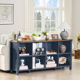 Joaxswe 8 Cube Book Shelf, Farmhouse Wood Long Storage Organizer Bookcase, 62" Horizontal Navy Blue Console Closet Bookshelf, Hallway TV Stand for Entryway, Display Cabinet Book Case for Living Room Joaxswe