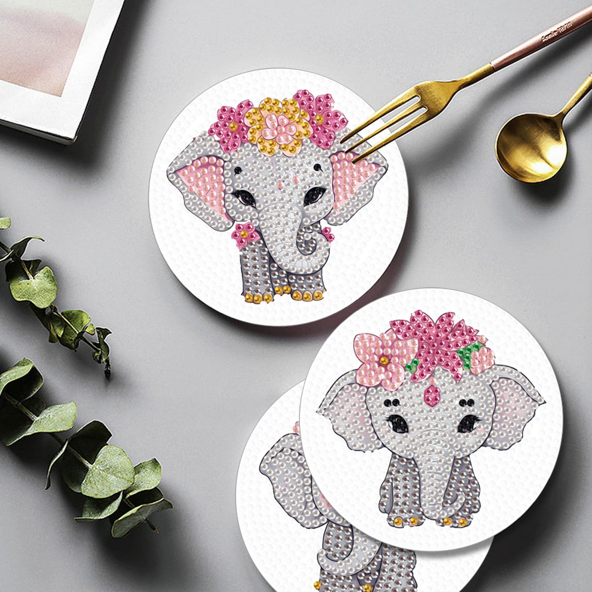4 Pcs Diamond Painting Creative Coasters DIY Animal Elephant Diamond Art Coasters Diamond Painting Kits Diamond Non Slip Coaster for Beginners Adults Home Dining Decors Art Crafts antor