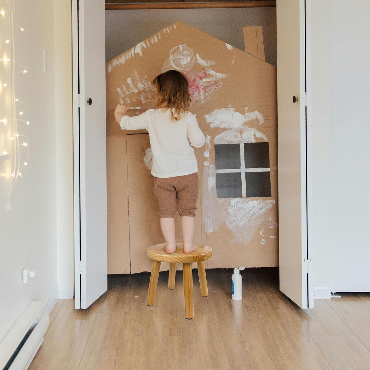 GZQXHOME Wooden Step Stools for Kids, Solid Wood Small Chairs,Toddler Stool for Playroom Bathroom,Sturdy Sitting Stool with Assembled Four-Legged, for Children, Toddler, Round,1 Pack (Natural) GZQXHOME