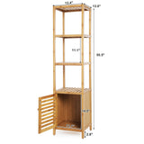 SONGMICS Bamboo Bathroom Storage Floor Cabinet, 4 Tiers Multifunctional Floor Shelving Unit, Free Standing Tower Corner Rack, Natural UBCB50Y SONGMICS