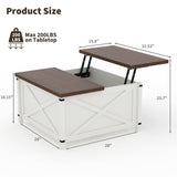 GarveeHome Hydraulic Lift Top Coffee Table with Hidden Storage, Farmhouse Industrial Style Accent Table, Sturdy Wood & Metal Construction, Safe Lift Mechanism, for Living Room Office GarveeHome