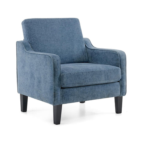 VINGLI Mid Century Modern Accent Chair,Navy Blue Chenille Chairs for Living Room Upholstered Armchair with Scooped Arms for Bedroom,Apartment,Studio,Office,Waiting Room VINGLI