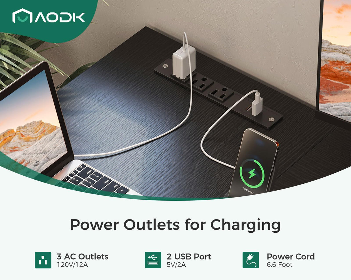 AODK L Shaped Gaming Desk with 4 Drawers, 61" Reversible Home Office Desks with Power Outlets, L Shaped Computer Desk with USB Charging Port and Host Stand, Corner Desk, Easy to Assemble, Black AODK