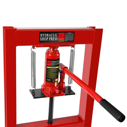 Hydraulic Press, 6 Ton H-Frame Garage Floor Adjustable Shop Press with Stamping Plates to Bend, Straighten, Or Press Parts, Install Bearings & U-Joints - WoodArtSupply