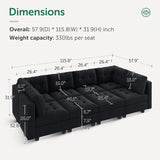 HONBAY Modular Sectional Sleeper Sofa with Storage, Velvet Modular Sofa Couch Oversized, 8-Seat Reversible Velvet Sleeper Sectional Sofa Bed for Living Room, Black HONBAY