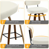 Bekrvio Mid Century Modern Swivel Bar Stools Set of 3 - 26" Upholstered Faux Leather with Ergonomic Backrest, Cream White Bekrvio