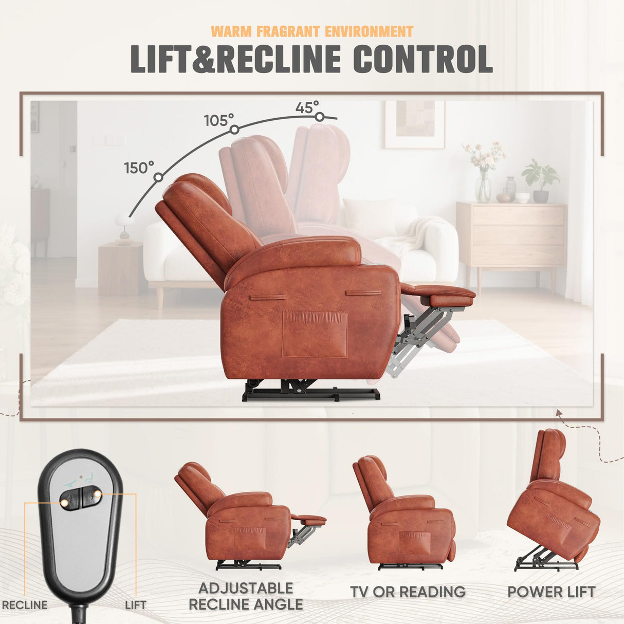 Flamaker Power Lift Recliner Chair Electric Lift Recliner for Elderly Power Lift Recliner Chair with Cup Holders Side Pockets for Living Room (Leathaire, Brown) Flamaker