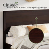 LUXOAK King Size Wood Platform Bed, Rustic Bed Frame with 51.2" Tall Slatted Headboard, Wooden Slats & Metal Support, No Box Spring Needed/Noise Free, Easy Assembly, Espresso LUXOAK