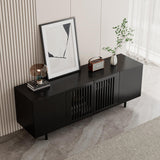 ROMMAK Boho TV Stand for 55-65 Inch TV, 4 Doors, Entertainment Center with Adjustable Shelf, TV Console with 4 Cabinets, Media Console, Solid Wood Feet, Cord Holes for Living Room, Bedroom, Black ROMMAK