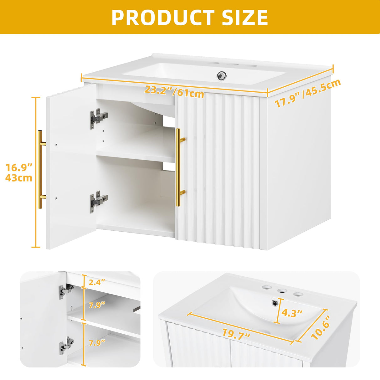 DWVO 24" Bathroom Vanity with Sink, Floating Bathroom Vanities Wall Mounted Bathroom Cabinet DWVO