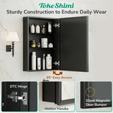 TokeShimi 14 x 18 Recessed Medicine Cabinet, Assembly Required, Black Bathroom Medicine Cabinet with Mirror, Stepless Adjustable Shelves, Tempered Glass, Beveled Aluminum Frame TokeShimi