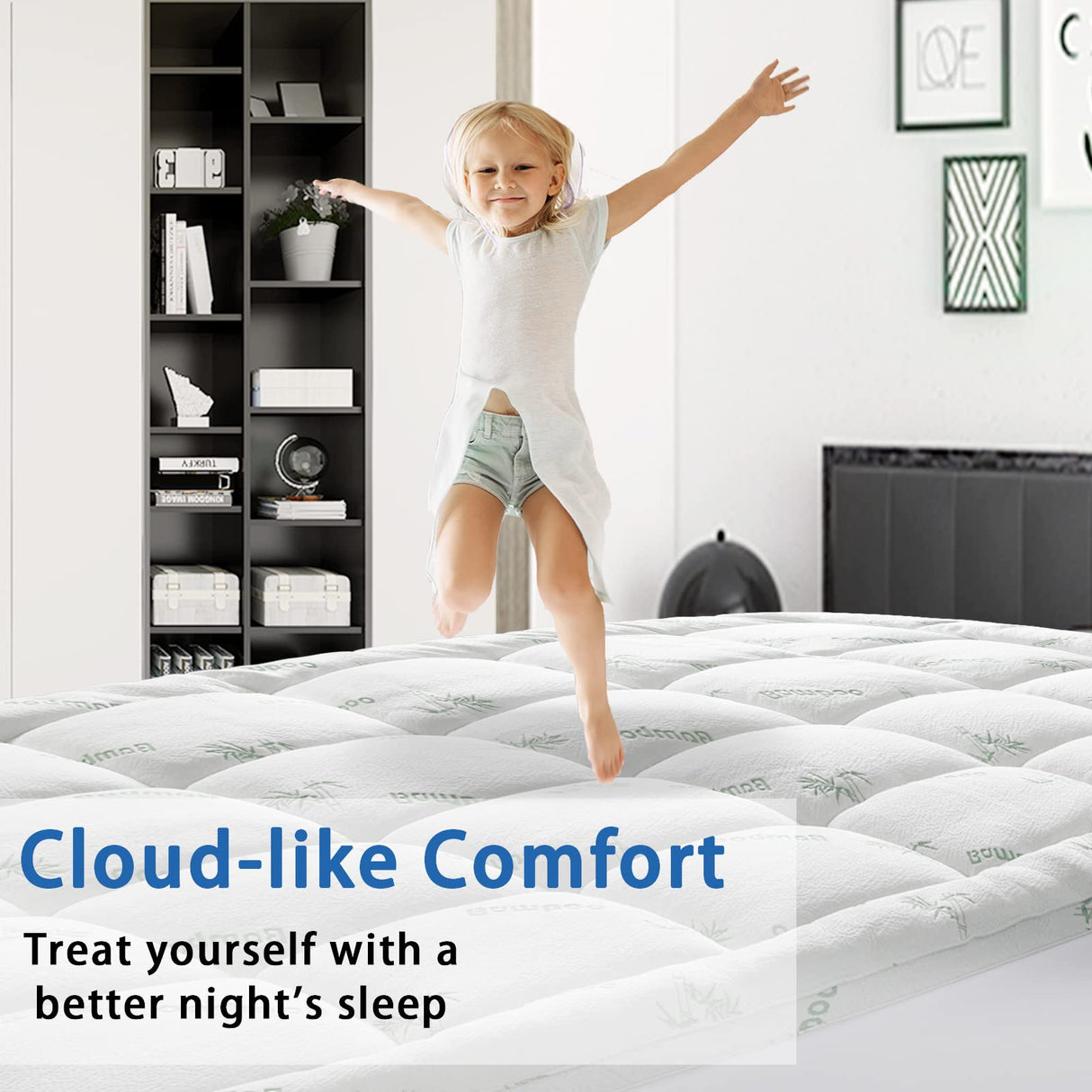 Mattress Topper King Size, Cooling Extra Thick Breathable Viscose Made from Bamboo Mattress pad, Soft Quilted Fitted Mattress Cover with 1000 GSM Down Alternative Fill (8-21”Deep Pocket) SakuraHome