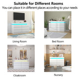 Gyfimoie 6 Drawer Dresser with Power Outlet, White Dresser with LED Light, Modern Chest of Drawers for Closet, Double Wide Drawer Organizer Cabinet for Bedroom, Living Room, Entryway, Hallway (White) Gyfimoie