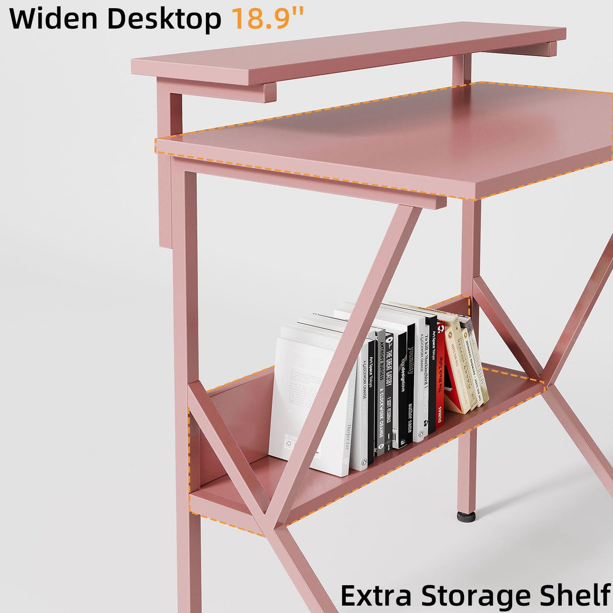 COTUBLR Small Desk, 27.5 Inch Small Computer Desk for Small Spaces, Computer Desk with Adjustable Monitor Stand, Compact Desk with Storage, Tiny Desk Study Desk for Bedroom Home Office, Pink COTUBLR