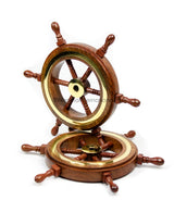 Nagina International 4" Small Rosewood Crafted Brass Ring Ship Wheel | Pirate's Adult Nautical Decor Steering Wheel | Maritime Nursery Decor Nagina International