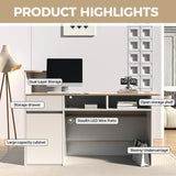 Nuipesn Modern L Shape Reception Desk with Counter – Front Desk Receptionist Counter with Storage Shelves, Drawer & LED Light for Office, Salon, Store (White+Natural, 59" L * 20" W * 40" H/Left) Nuipesn