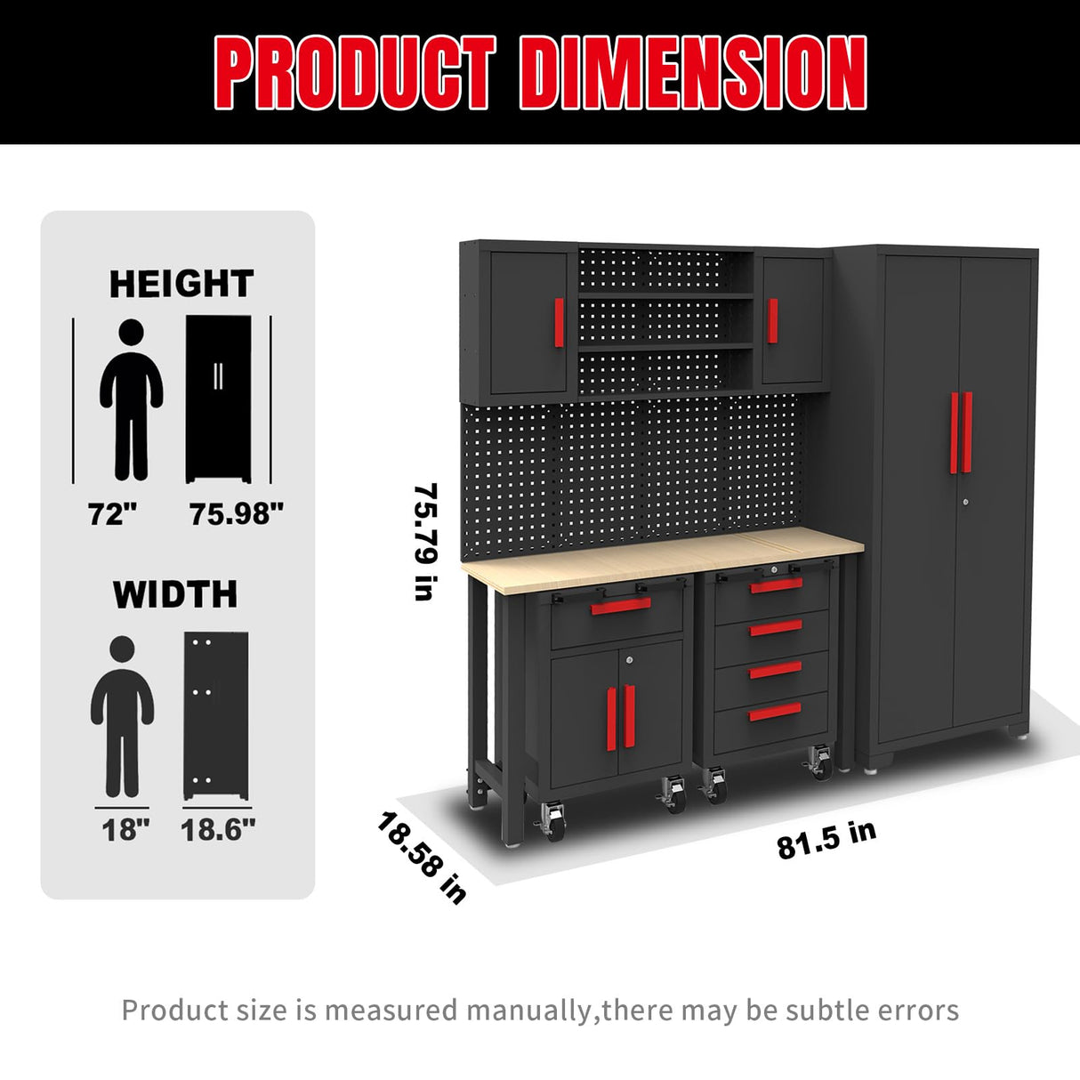 GSTANDARD 6 Piece Garage Cabinets Storage System: Includes Steel Cabinets, Drawers, Rolling Chest and Pegboard, Garage Workbench with Storage - Perfect for Organizing Garage and Tools, Black GSTANDARD