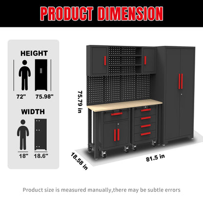 GSTANDARD 6 Piece Garage Cabinets Storage System: Includes Steel Cabinets, Drawers, Rolling Chest and Pegboard, Garage Workbench with Storage - Perfect for Organizing Garage and Tools, Black - WoodArtSupply