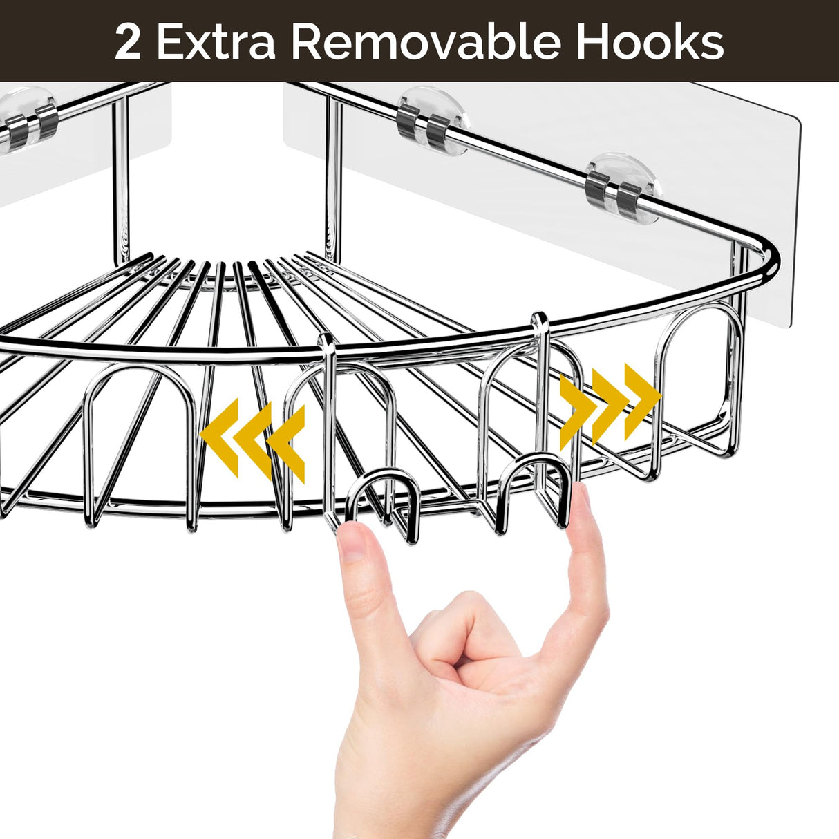 Orimade Corner Shower Caddy Stainless Steel with Hooks Wall Mounted Bathroom Shelf Storage Organizer Adhesive No Drilling 2 Pack, Silver Only for 90-Degree Corner Orimade